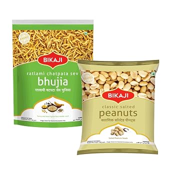Bikaji Chatpata Sev 400g & Salted Peanut 200g Combo | Authentic Indian Namkeen Snacks | Crunchy Tea-Time Snack, Bar Snack & Party Mix | Spicy Munchies for Sharing & Everyday Snacking