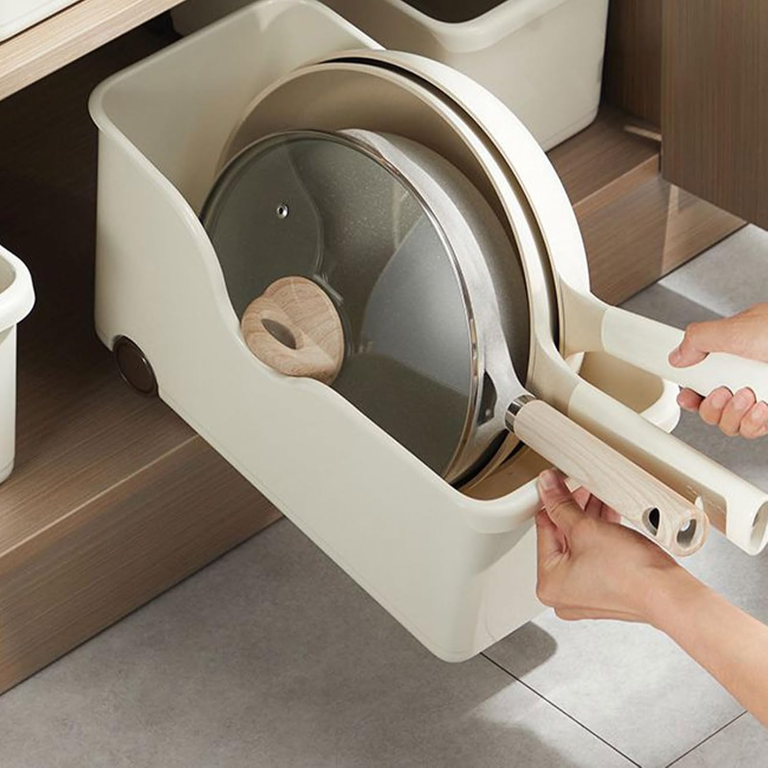 Kitchen Cabinet Organiser Pots Lid Box With Rolling Multipurpose Bathroom Storage Container For Toiletries