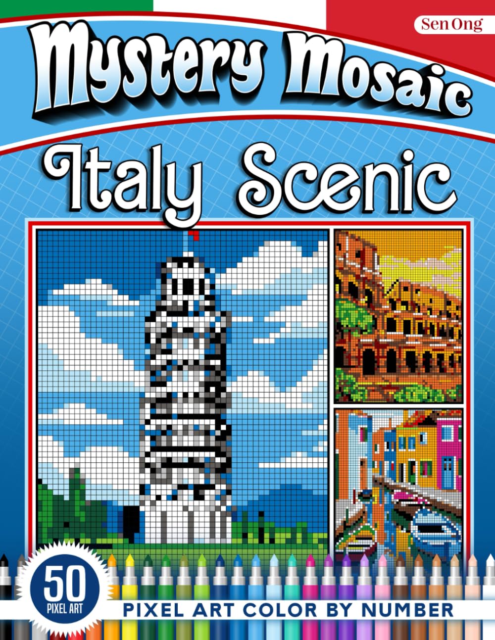 Italy Scenic Mystery Mosaics Color by Number: 50 Pixel Art Iconic Landmarks and Breathtaking Views (Mystery Mosaic Color By Number Collection)