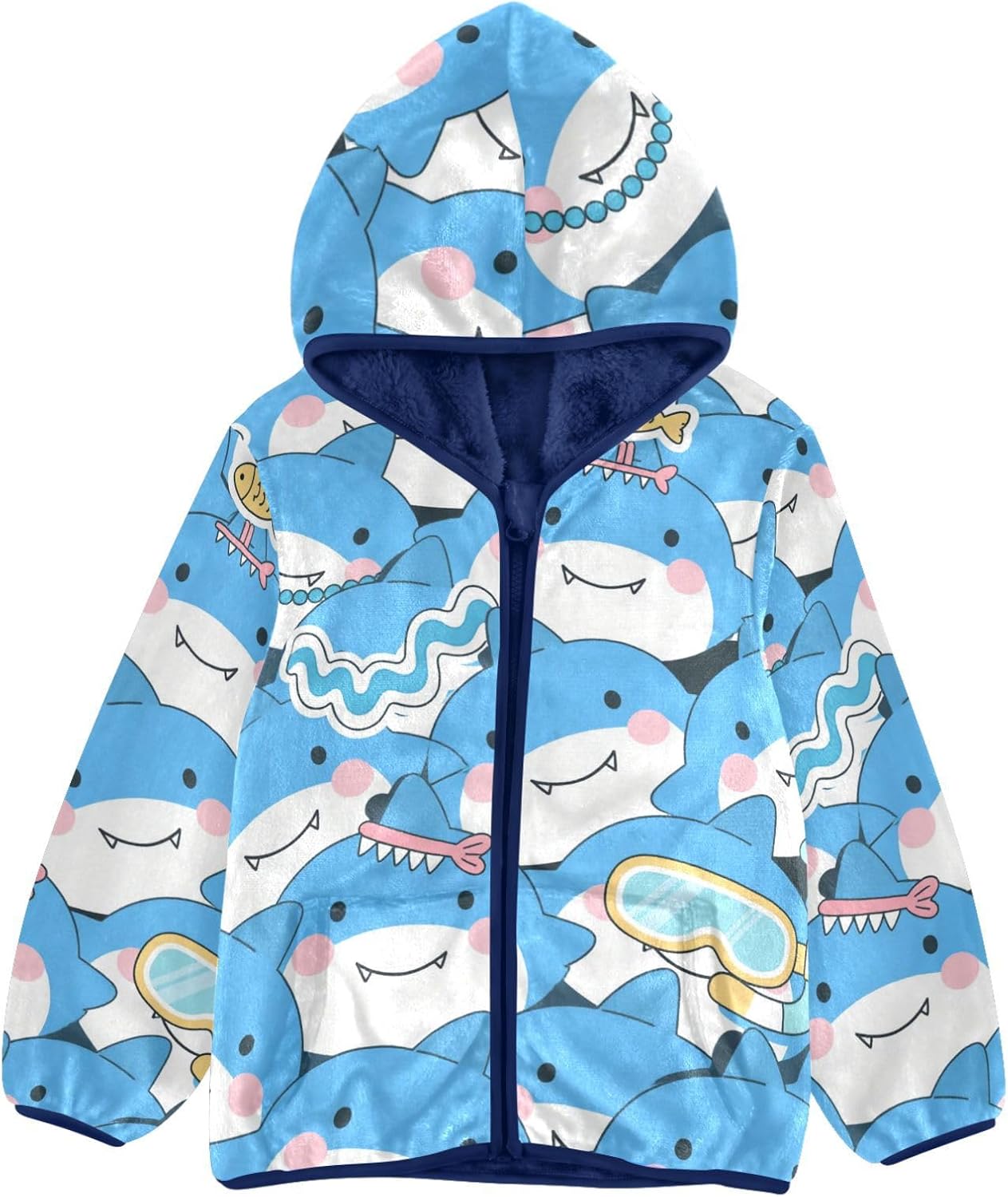 Cartoon Cute Dolphin Blue Toddler Zip Up Jackets Outerwear Jackets Navy Blue Baby Zipper Hoodie