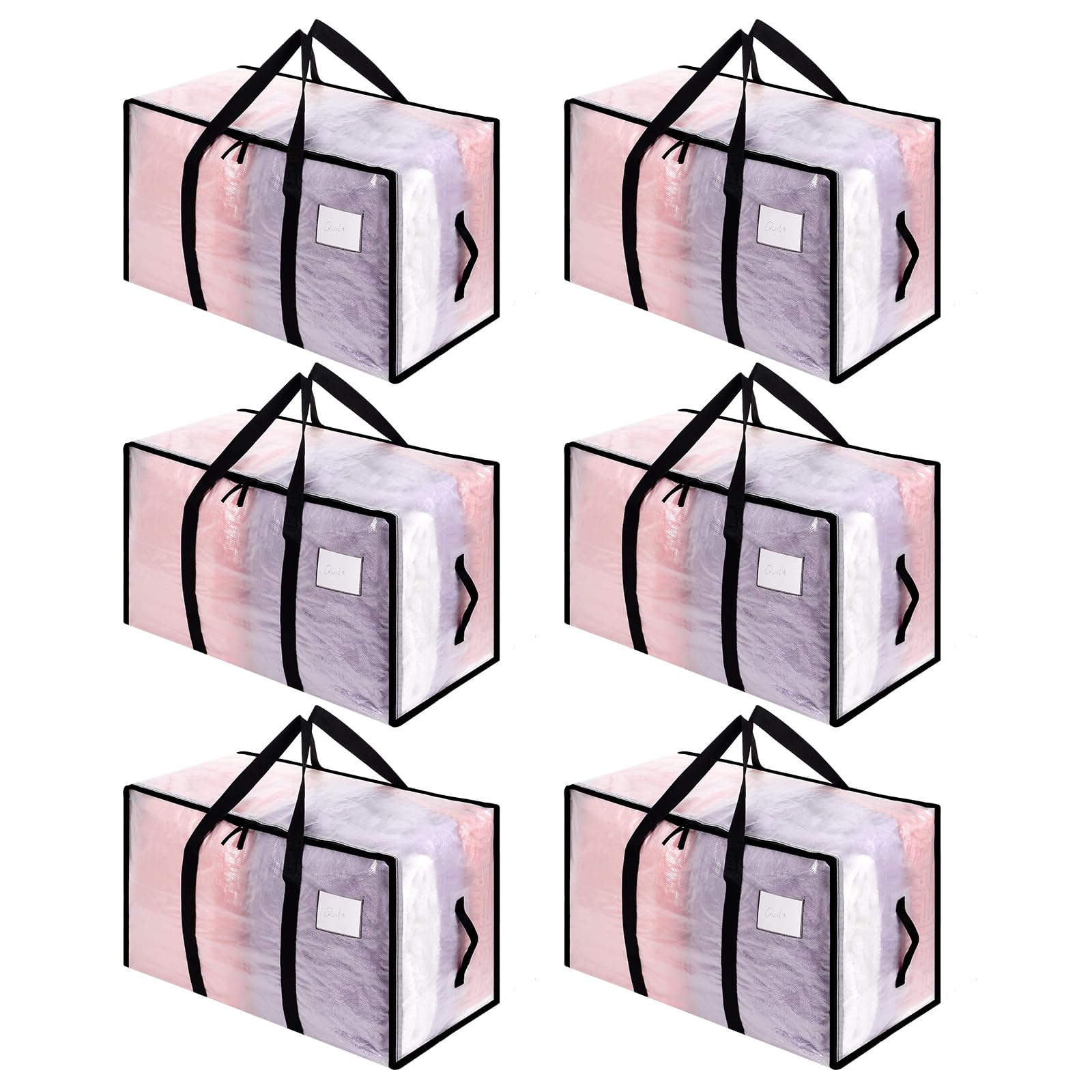 6x Transparente Aufbewahrungstaschen 91L - Mit Reißverschluss Für Umzug & Kleidung (68x29x48cm)