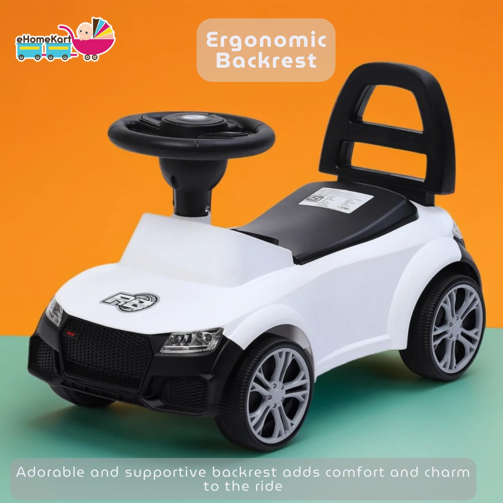 Fun Ride R8 Kids Push And Ride Racer, Ride On Push Car With Horn, Music, Light, Backrest And Under Seat Storage - 1 To 3 Years Universal Wheels, Kids Toy Car - (Weight - Upto 20 Kg),White 2
