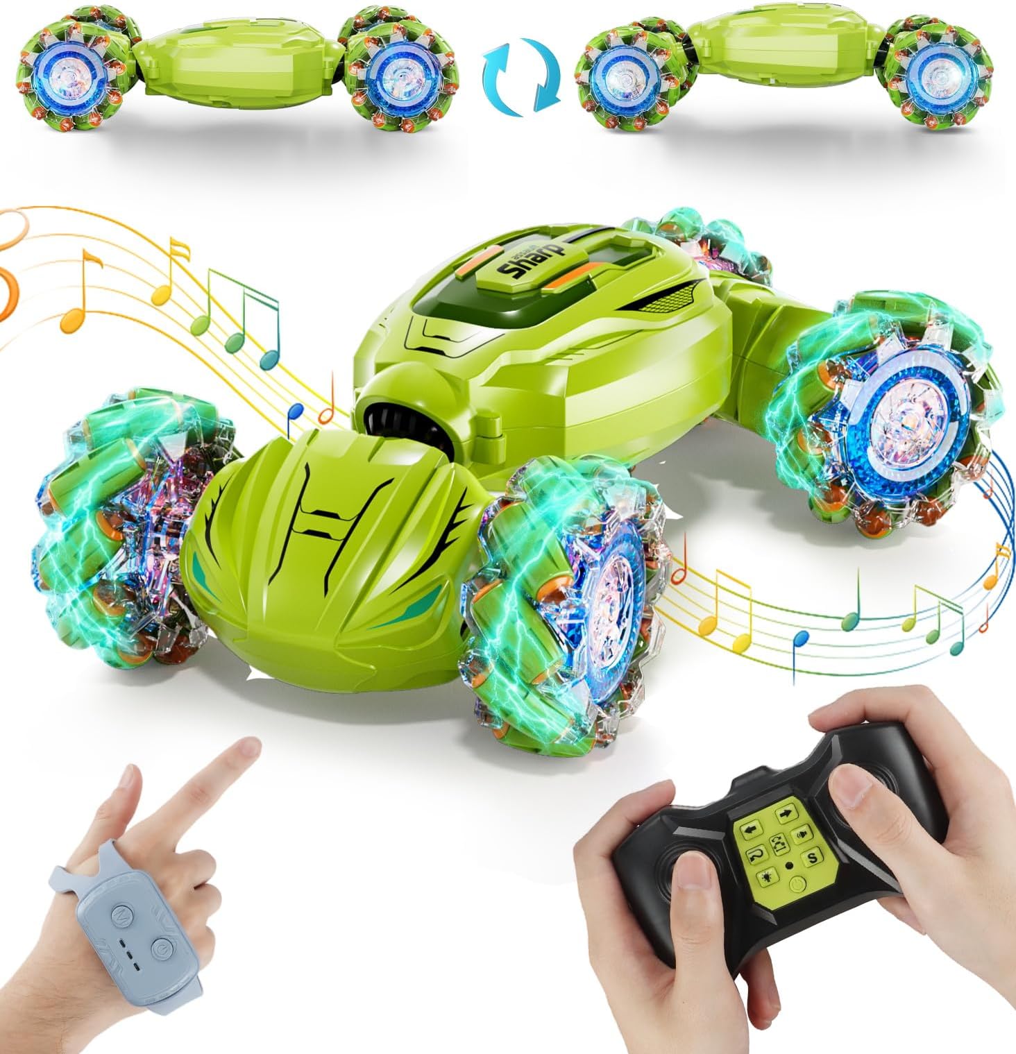 Remote Control Gesture Sensor Car, 2.4Ghz 4WD Hand Controlled RC Car with Light & Music, 360° Spins All Terrains Hand Controlled Toys for Age 8+, Birthday Gifts for Kids