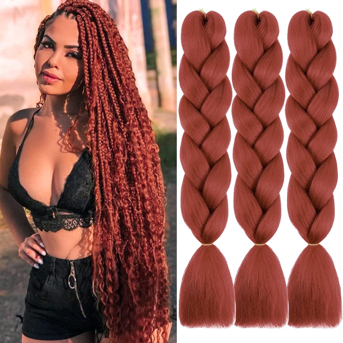 PORSMEER Jumbo Braid syntetické vlasy v červenohnedej farbe