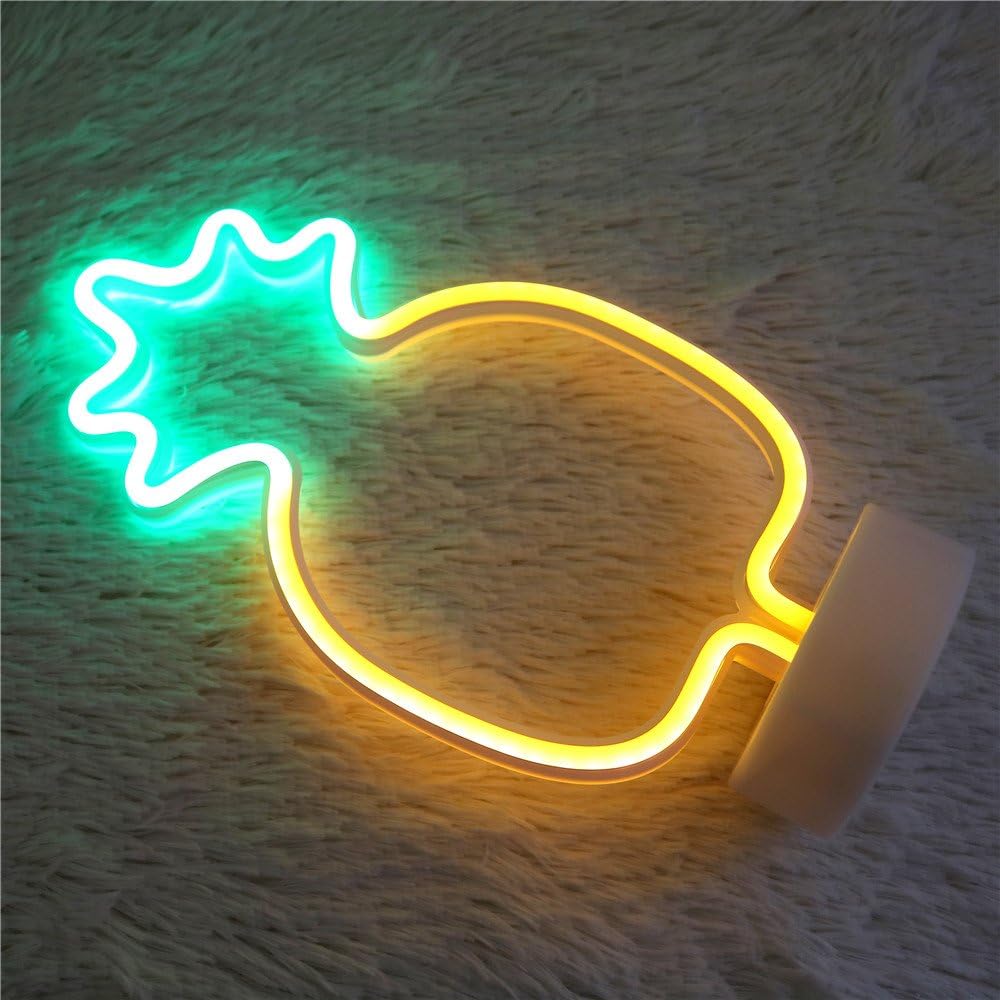 Pineapple Neon Signs, LED Neon Light Sign with Holder Base for Party Supplies Girls Room Decoration Accessory for Luau Summer Party Table Decoration Children Kids Gifts (Pineapple with Holder)