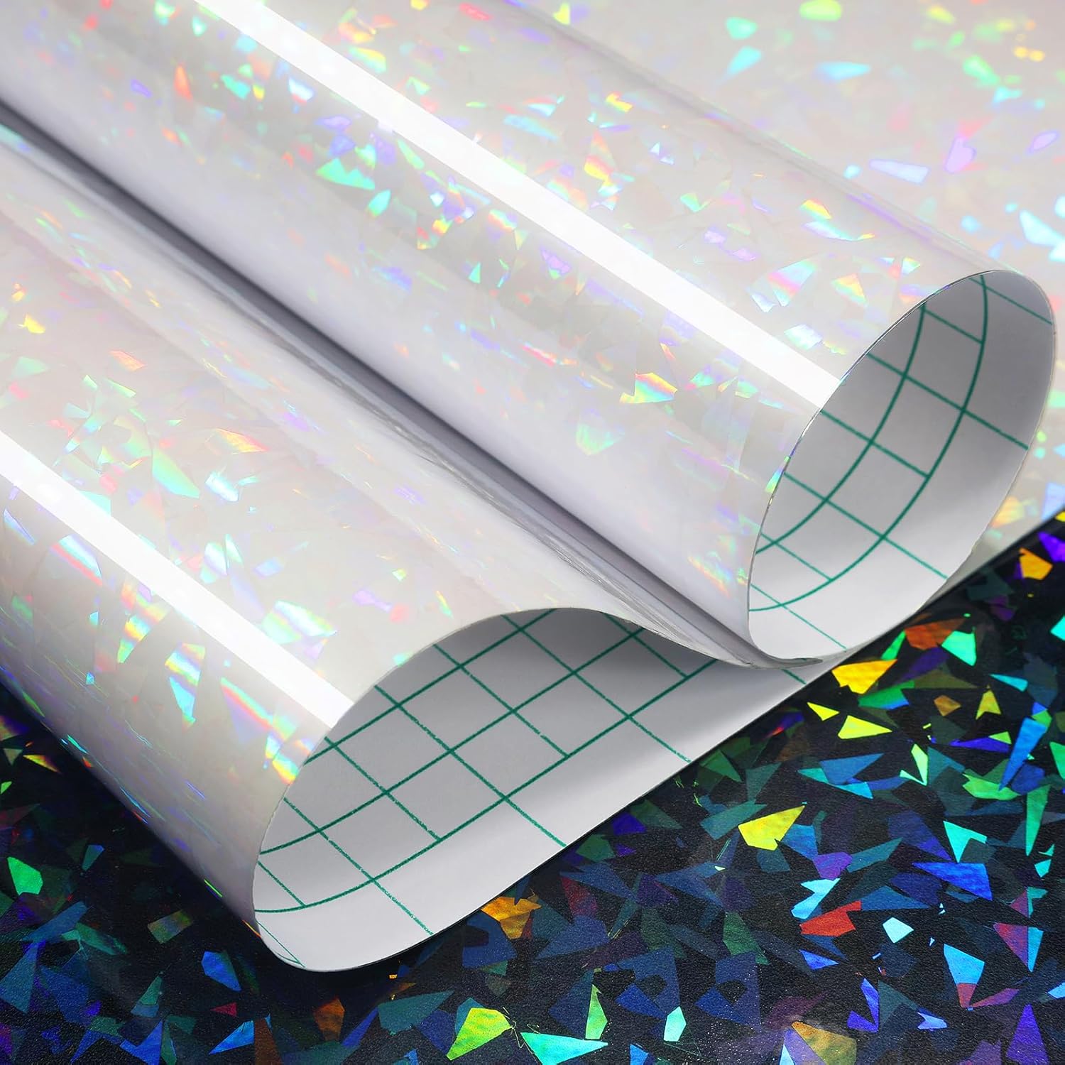 ReWallpaper 17.5in x 23ft Holographic Self Adhesive Laminating Sheets Iridescent Rainbow Waterproof Overlay Gloss Holographic Sticker Paper for Scrapbooks Posters Albums Packaging Displays Home Office