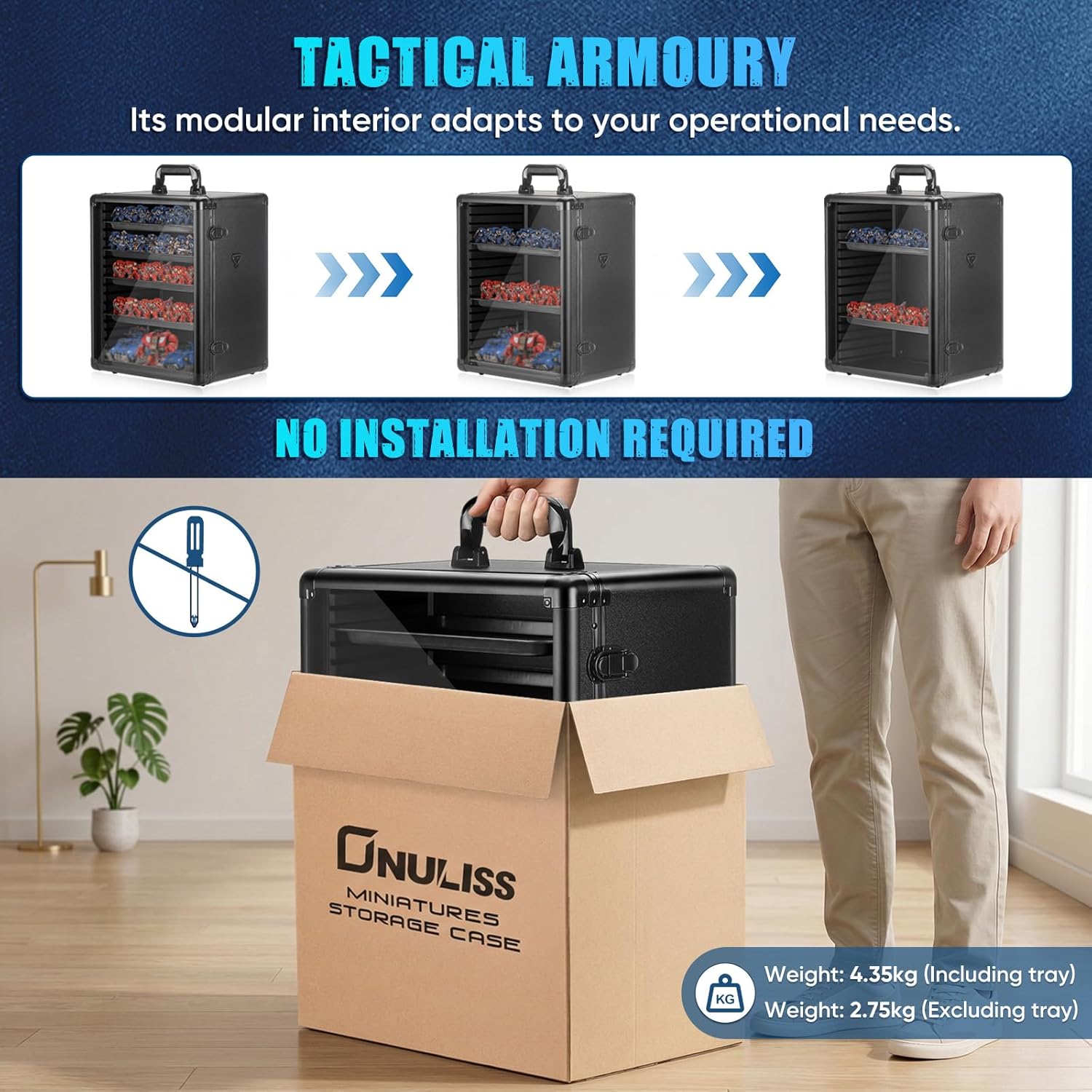 ONULISS Miniature Storage Case Miniatures Transport Case Aluminum Alloy Frame with Shoulder Strap 6 Trays (the Shadow Vault)