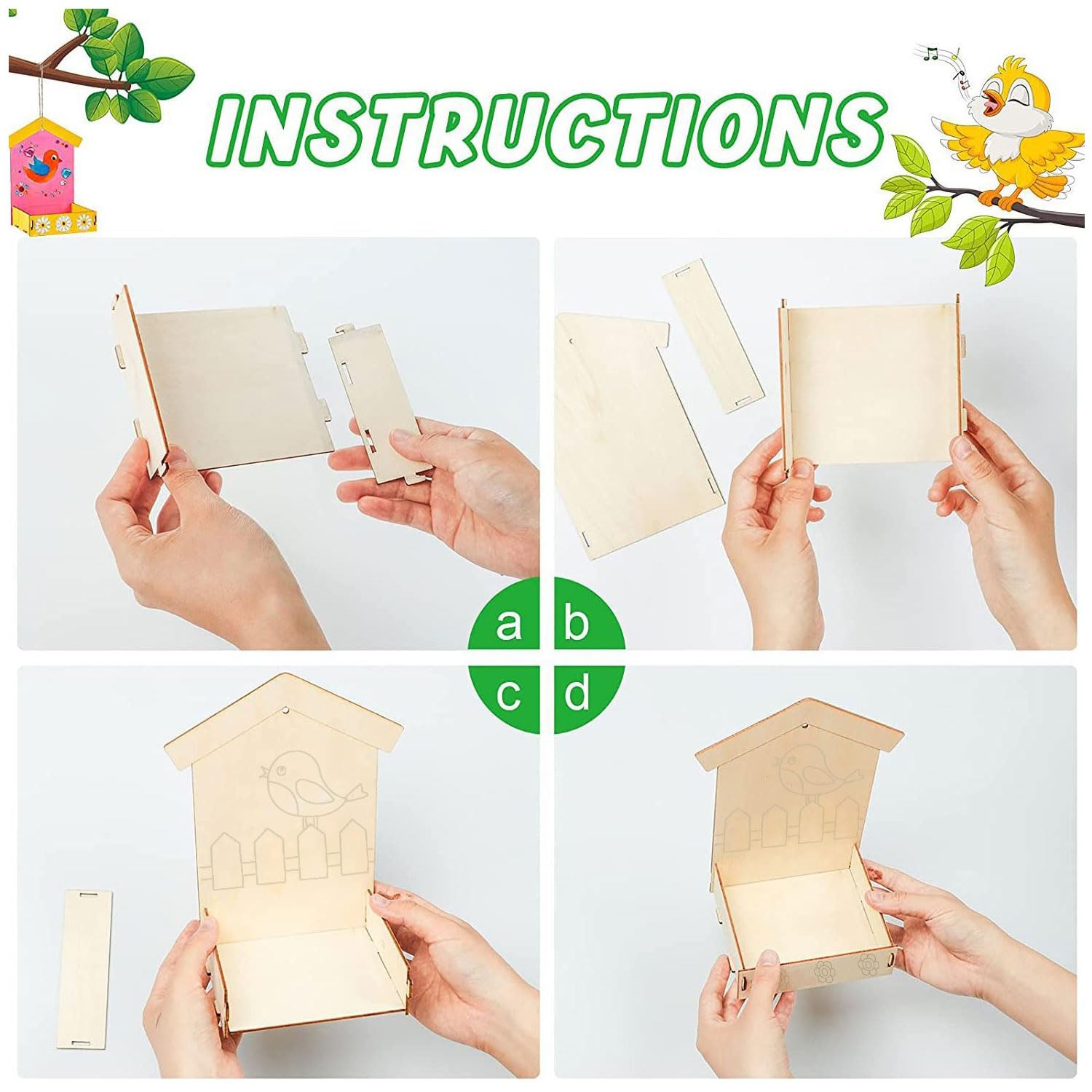 Kit De 4 Nichoirs à Oiseaux En Bois à Peindre Pour Enfants - Avec Peintures Et Pinceaux - DIY Créatif