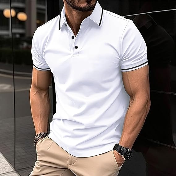 Mens Casual Short Sleeve Golf Polos Shirts Stylish Men Dress Tshirts Business Guys Summer Tops Clothing Regular Fit