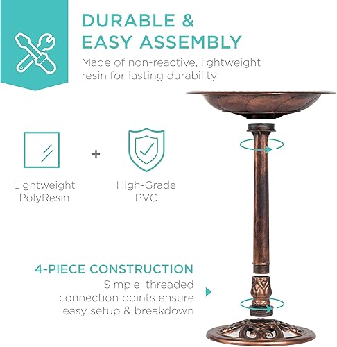 Miniatura 5 de Best Choice Products - Pedestal de resina para exteriores, diseño de pájaros, color cobre