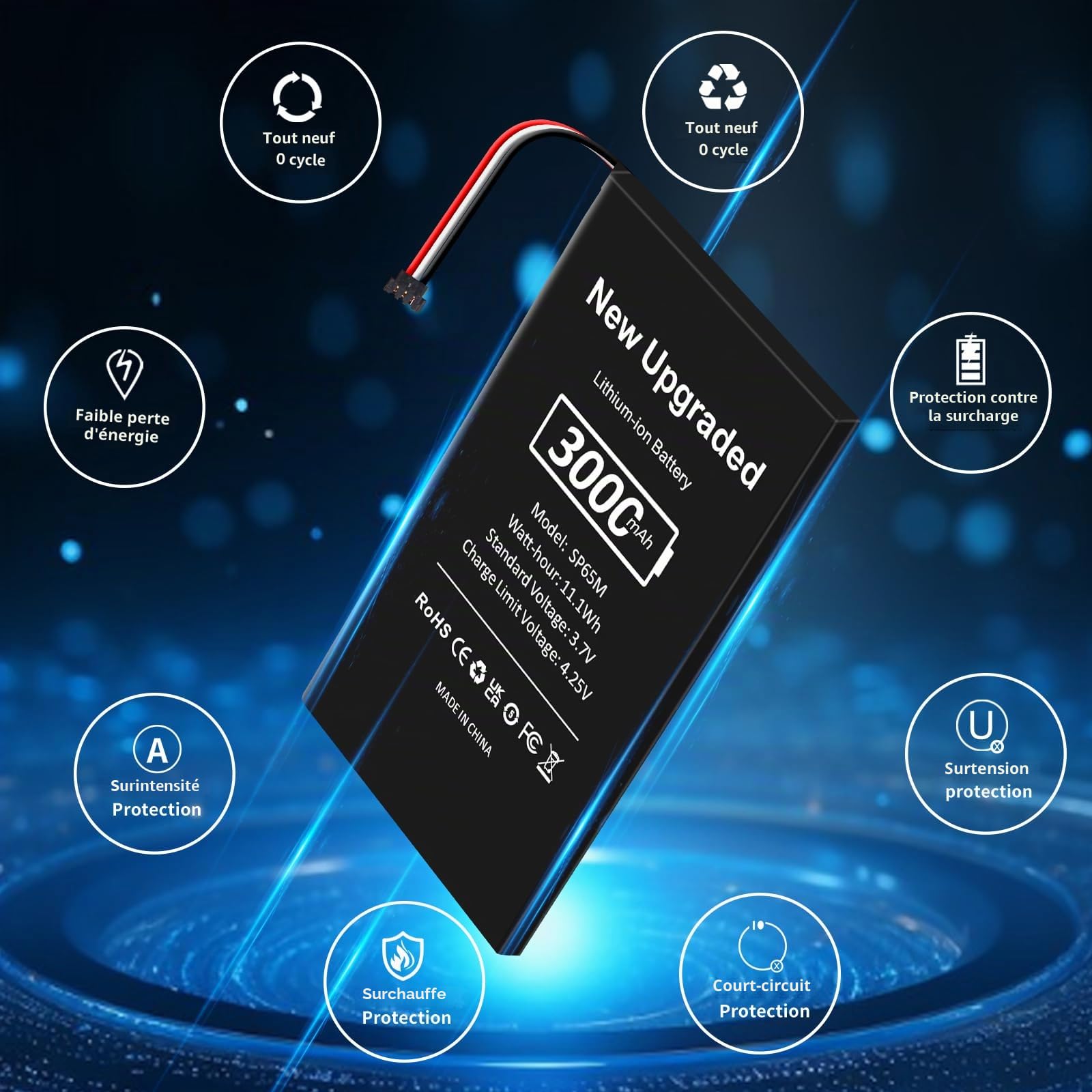 SP65M Batterie haute capacité pour Sony PlayStation Vita (PCH-1000 Series), 3000 mAh, avec kit d'outils pour les modèles : PCH-1001, PCH-1003, PCH-1101, PCH-1103, non compatible avec la série