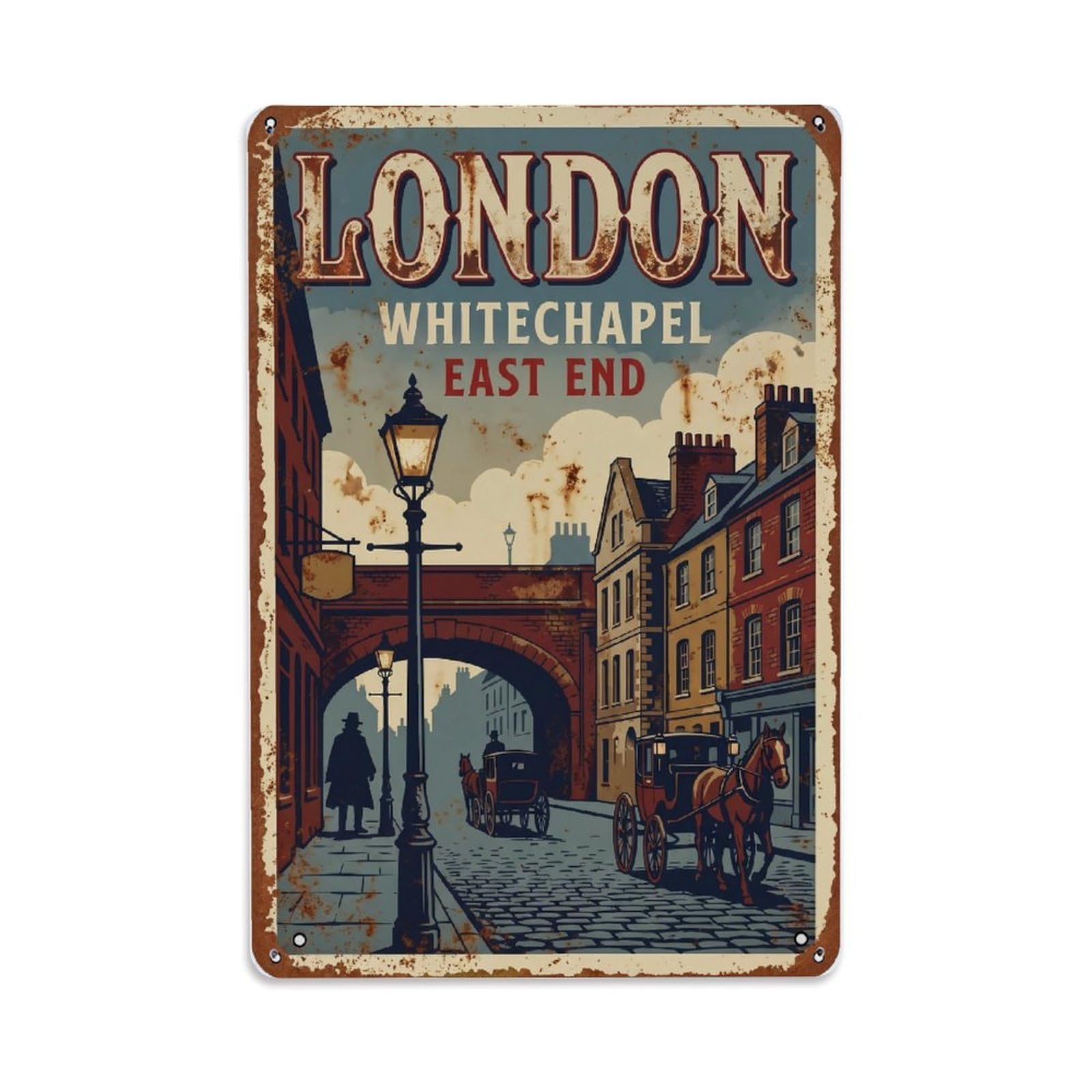 Vintage Travel London Whitechapel Historic East End Rusted England Metal Tin Sign Plaque Wall Decor for Cafe, Club Bar, Office, Home Garden Metal Poster 8x12Inch