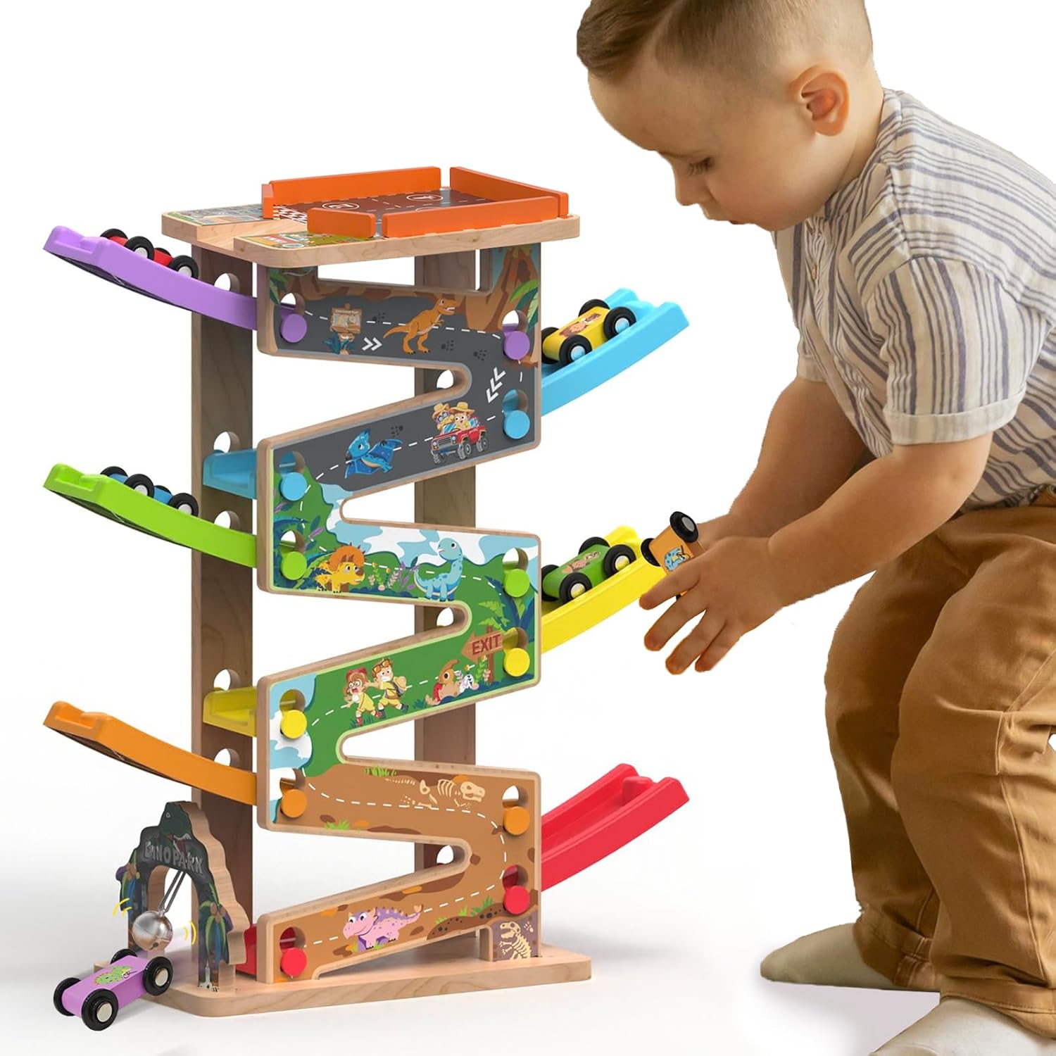 Amazon.com: Letoiz Wooden Race Track Car Ramp Racer Toy for Tollders ...