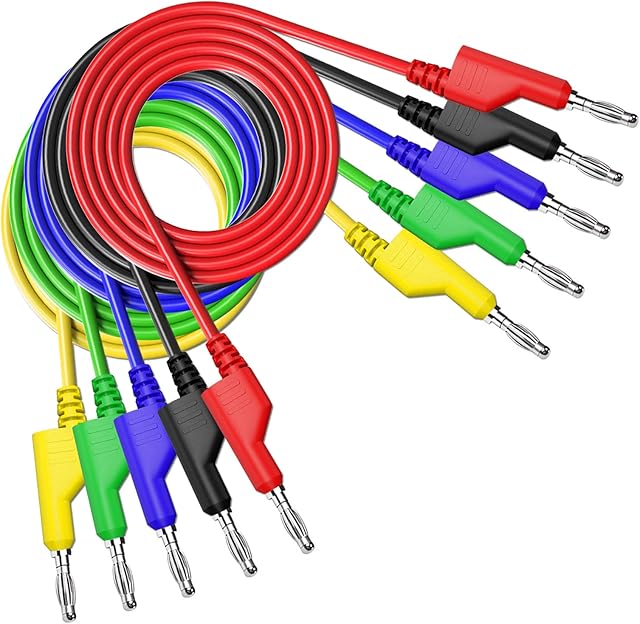 Cleqee 5PCS Double-ended 4mm Banana Plug Test Leads Stackable Copper Pulg Soft Cables for Laboratory Multimeter Electric Testing