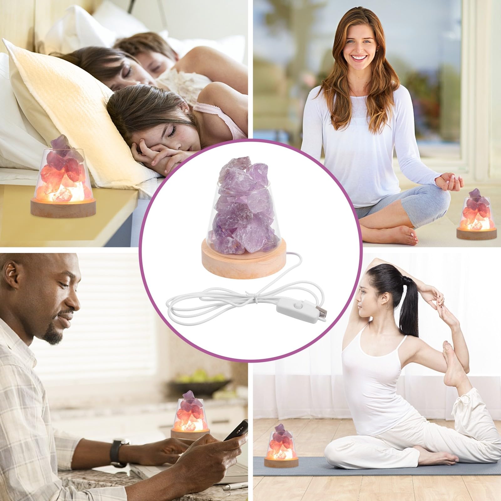 Duftlampe aus Violettem Kristallstein mit Glas für Schlafzimmer