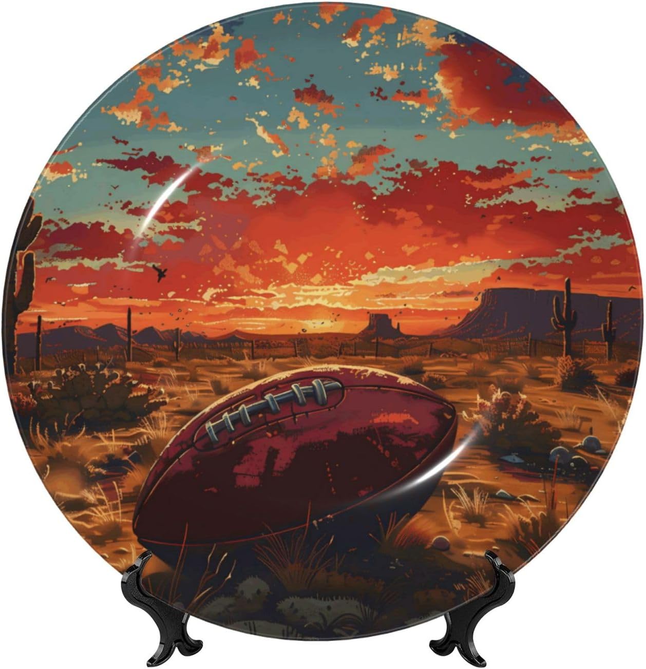 West Tribe Rugby Style Ceramic Plate Display Home Display With Stand Wall Hanging Plate For Home Decor 10 Inch