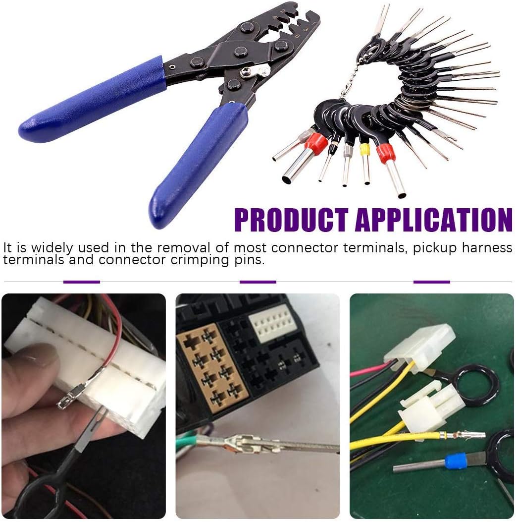 Swpeet 21pcs Auto Terminals Removal Key Tool with Automotive Weatherpack Terminal Crimp Tool Perfect for Most Terminal Wiring Harness Crimp and Electrical Wiring Crimp Connectors