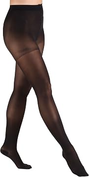 Truform Sheer Compression Pantyhose, 20-30 mmHg, Womens Shaping Tights, 20 Denier, Black, Large