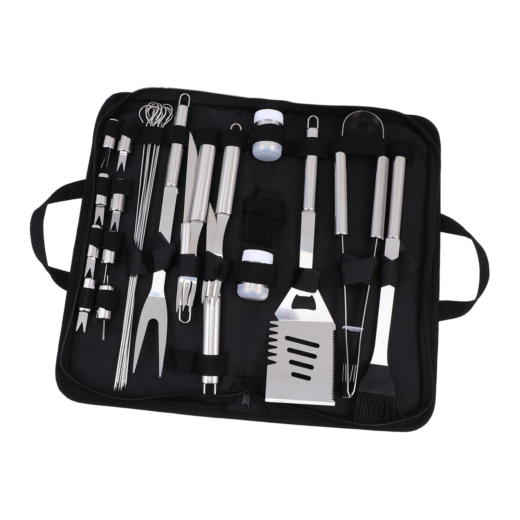 Kisangel Strumenti Barbecue in Acciaio Inox Per Grigliata Esterna Kit Utensili Barbecue Borsa Di Stoccaggio Per Picnic Campeggio e Feste All Aperto Nero