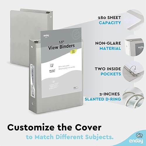 Vista 128 de Carpeta de 3 anillos de 1 pulgada, cubierta transparente de 1 pulgada con 2 bolsillos interiores, carpetas de anillos redondos de colores, en gris