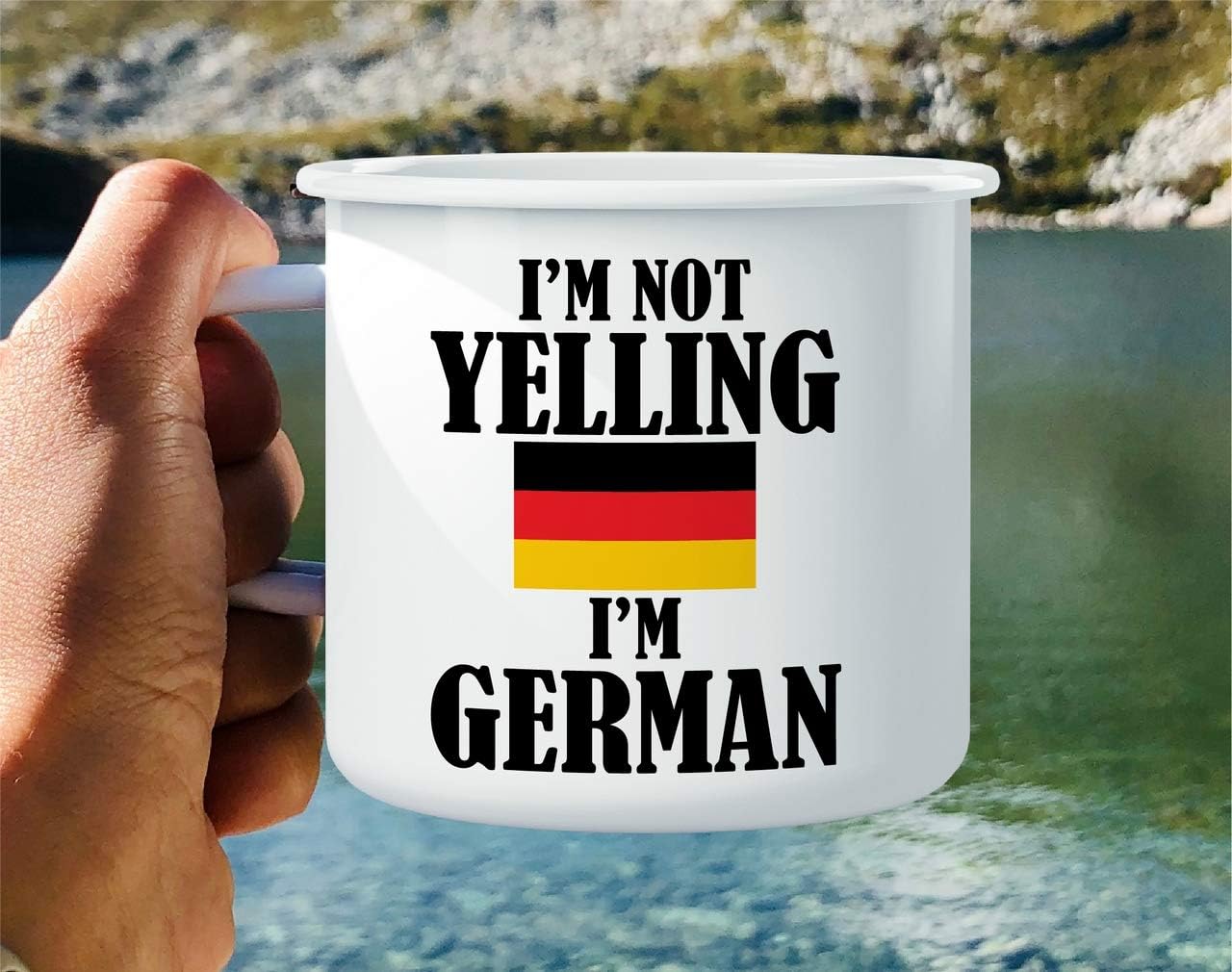 Retreez I'm Not Yelling I'm German 16 Oz Enamel Stainless Steel Metal Camping Campfire Coffee Mug Cup - Funny Sarcasm Sarcastic Inspirational birthday gift for friend coworker sister brother dad mom image 4