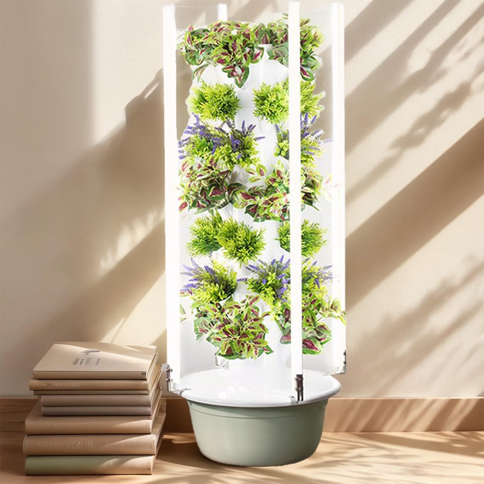 Kit de cultivo hidropónico, jardín inteligente interior con luz LED, incluye bomba hidratante para cultivar hierbas, frutas y verduras en una estructura de torre