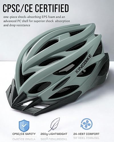 Miniatura 2 de KINGBIKE Casco de bicicleta para adultos, hombres, mujeres, jóvenes, viajes, montaña, ciclismo, con luz recargable USB, acolchado reemplazable y