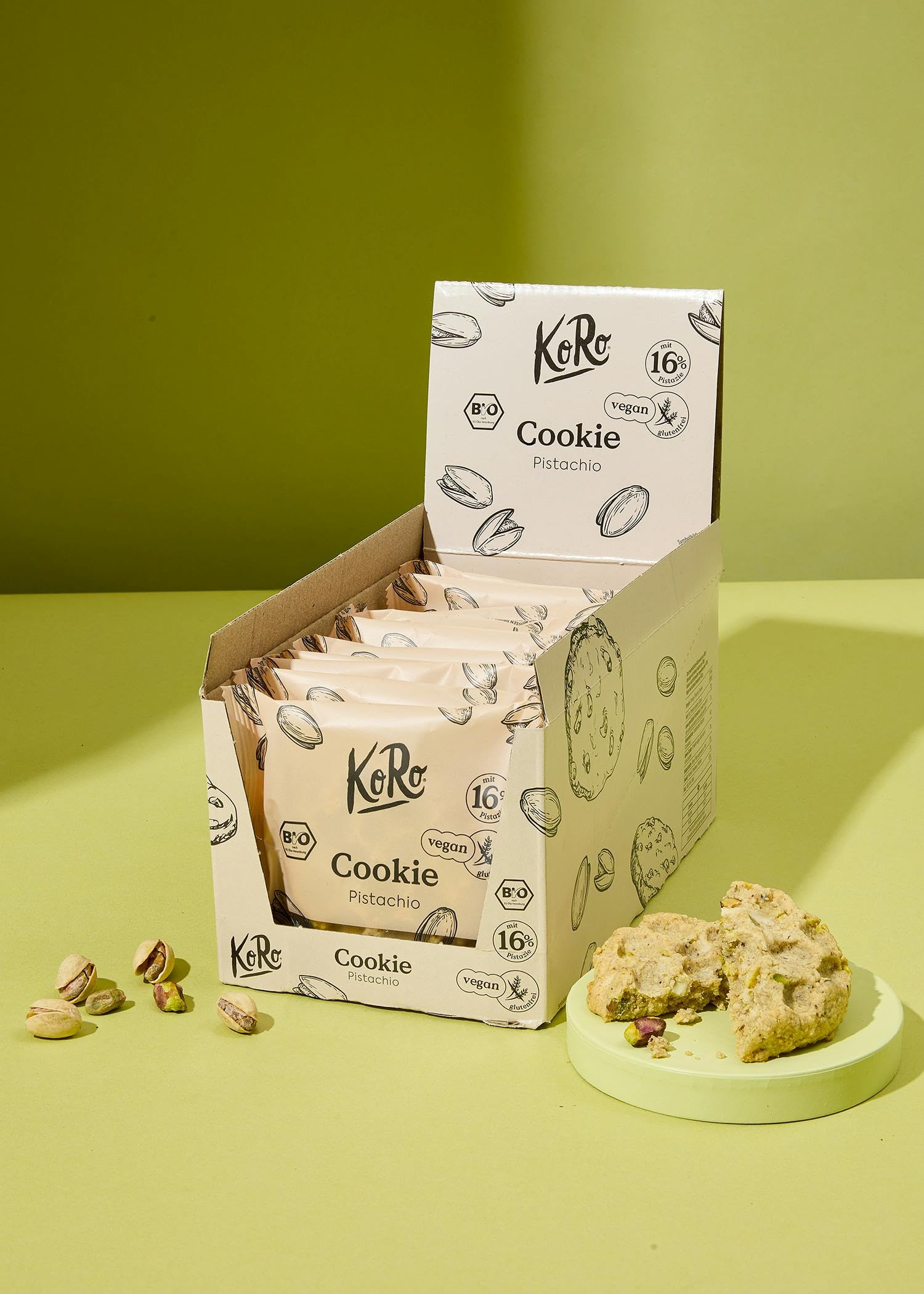 KoRo - Biscotto al pistacchio bio | 12 x 50 g - senza glutine e vegan - con cioccolato bianco, anacardi e pistacchi - qualità bio
