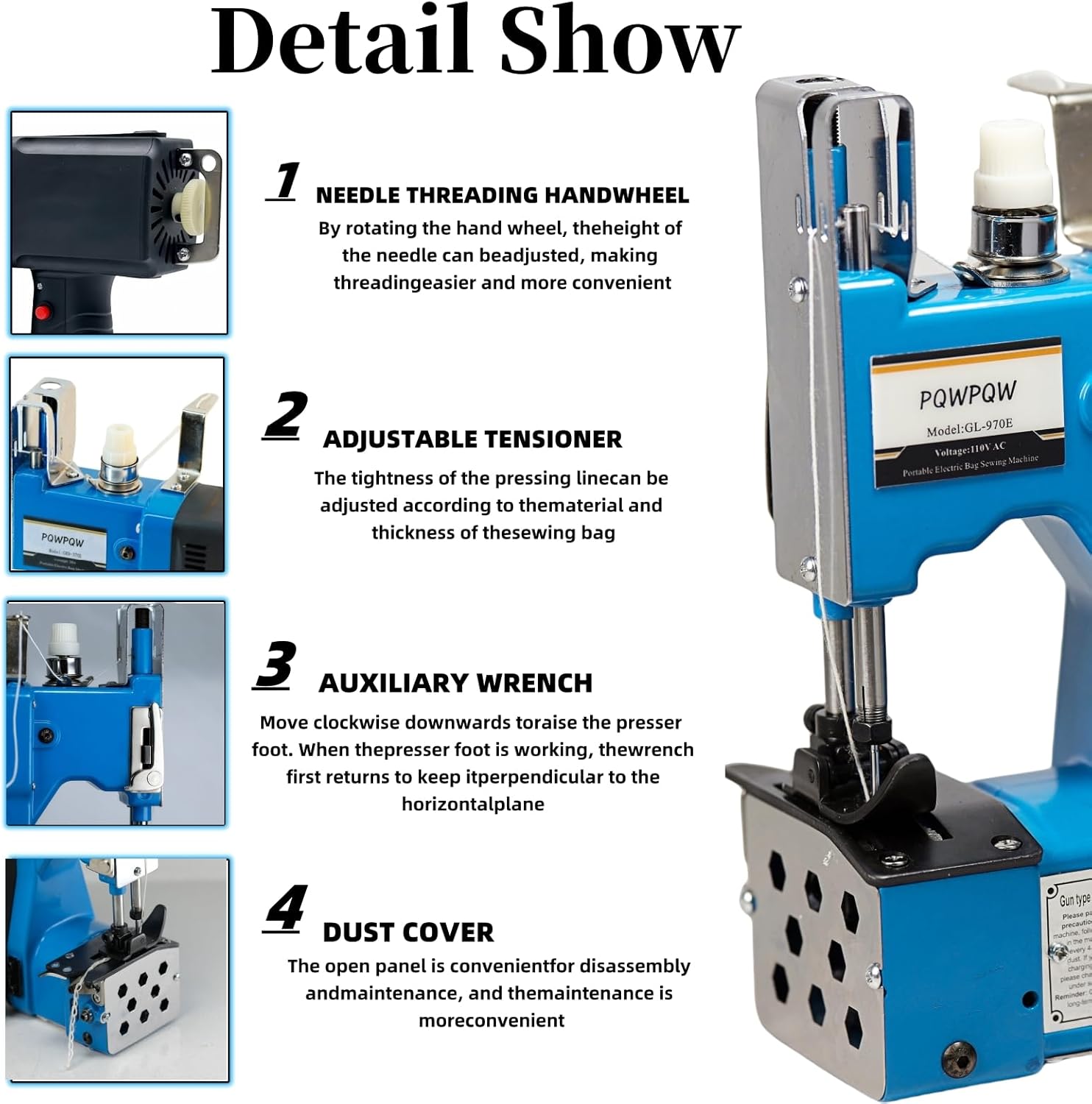 Bag Sewing Machine, 2s/bag Portable Bag Sewing Machine, Industrial Bag Closing Machine for Packing Woven Bags Non-woven Fabrics Leather (Blue, Corded - 110V)