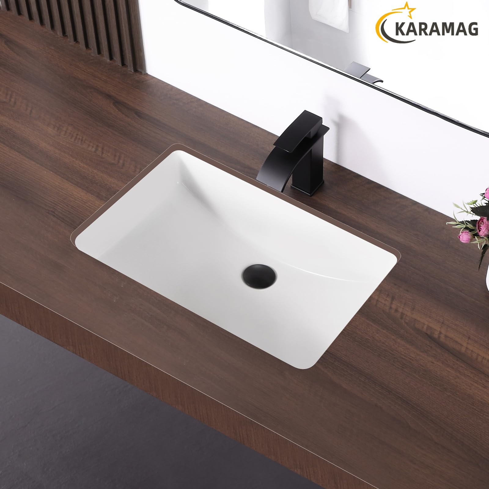 Fregadero de baño rectangular de 24 pulgadas, de cerámica blanca, con desbordamiento (23.8 x 16.3 pulgadas)