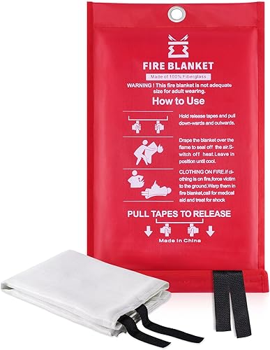 Fire Blanket for Kitchen Home Emergency - Fiberglass Blankets Fire Survival Suspension Flames Retardant Extinguisher Great for Stove Car Garage
