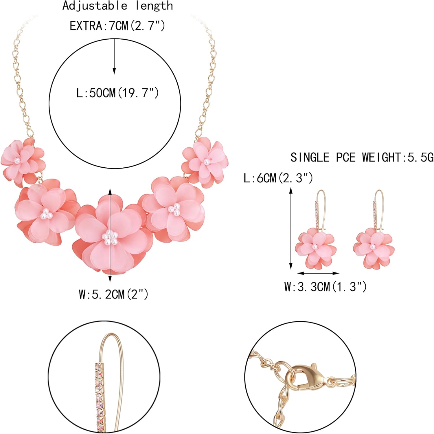 EVER FAITH Flower Collar Necklace, Faux Pearl Floral Summer Beach Statement Choker Necklaces Dangle Earrings for Women, Handmade Fashion Boho Party Prom Jewelry Accessories - Image 5