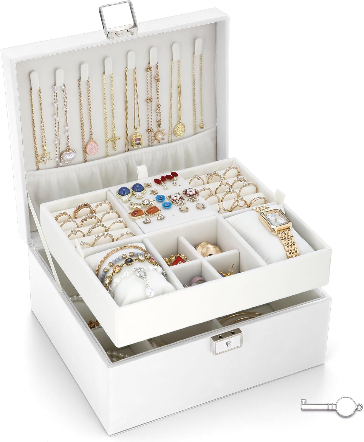 Jewelry Organizer Boxes for Women,Travel Jewelry Case, 2 Layers Removable Jewelry Box,Storage for Necklace, Bracelet, Earring,Rings,Jewelry Box Gifts for Women Girls
