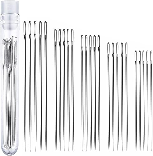 Performore Juego de agujas de coser de acero inoxidable con rosca térmica profesional | 25 agujas de ojo grande resistentes para denim, lienzo,