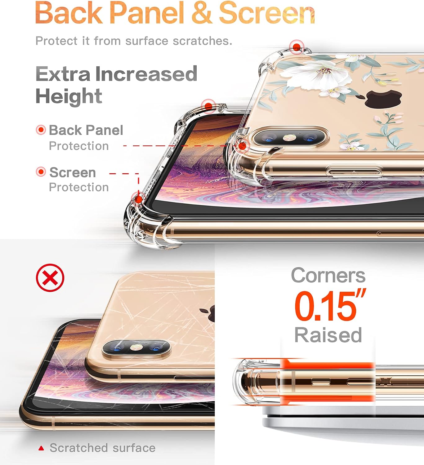 GVIEWIN for iPhone Xs Case/iPhone X Case, Clear Flower Design Soft & Flexible TPU Bumper Shockproof Cover for Women Girls, Cute Floral Pattern Phone Case 5.8 Inch (Magnolia/White)