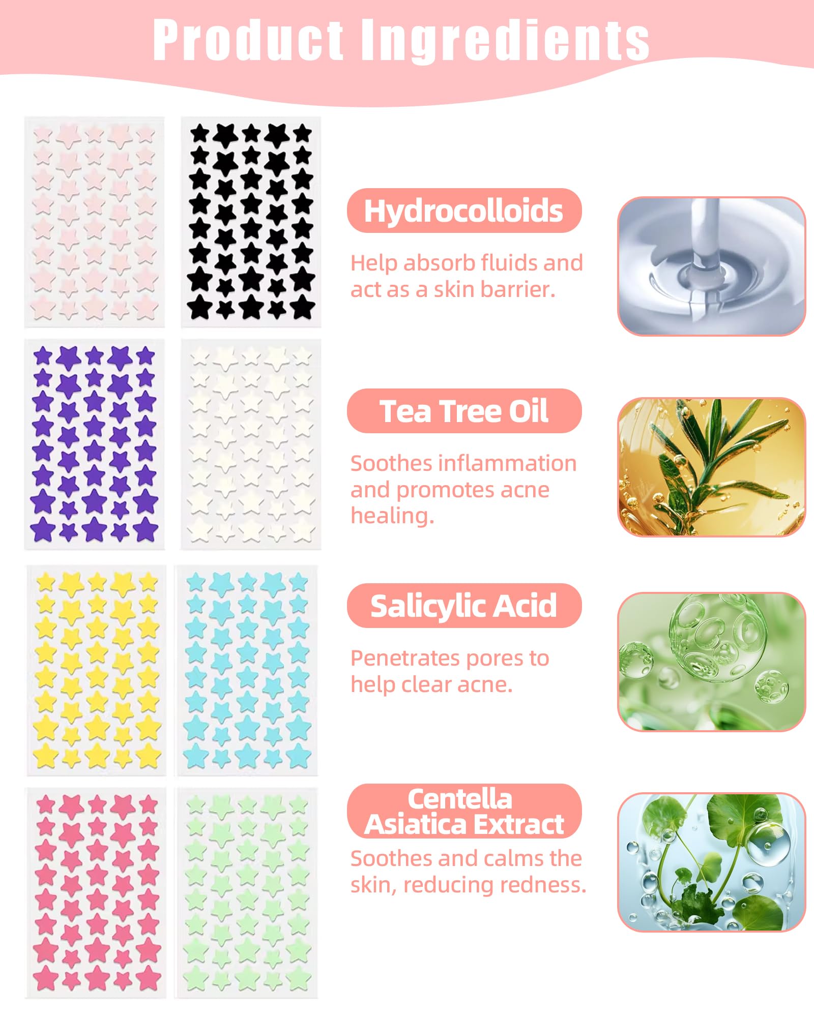 320 PCS Patch Boutons, Pimple Patch, Patches Acné, Patches Étoile Hydrocolloïde, Absorbe les Impuretés, Imperméable Transpirable, Utilisation de Jour et de Nuit, 10/12/14 mm