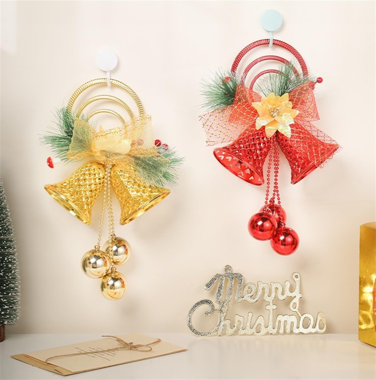 Campanelle Natale 2 Pezzi di Natale Jingle Bell Hanger Ornamenti for Porte FESTIVITÀ Arco Decorazioni for Albero Decorazioni(Rot)