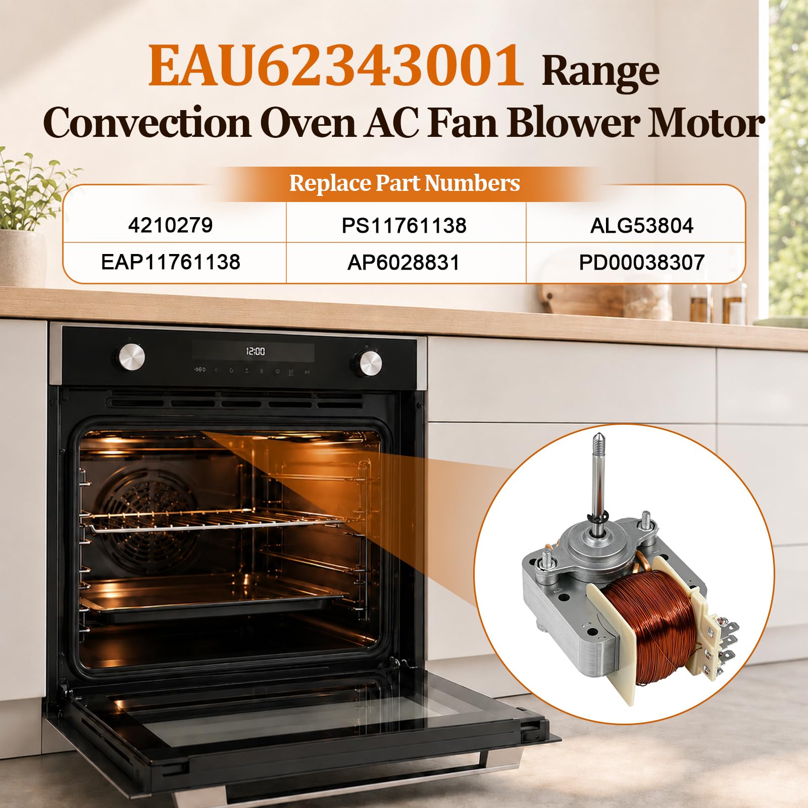 EAU62343001 - Motor de ventilador de CA para horno de convección 4210279 EAP11761138 PS11761138 AP6028831 ALG53804 PD00038307. Compatible con LG LTG47155. ST LDG43 15ST, etc