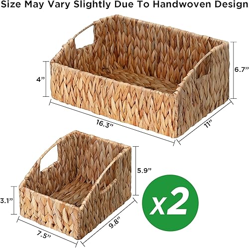 Miniatura 6 de Ollieroo Cestas de almacenamiento de jacinto de agua natural, contenedores de almacenamiento de mimbre tejidos a mano con asas integradas, cestas de