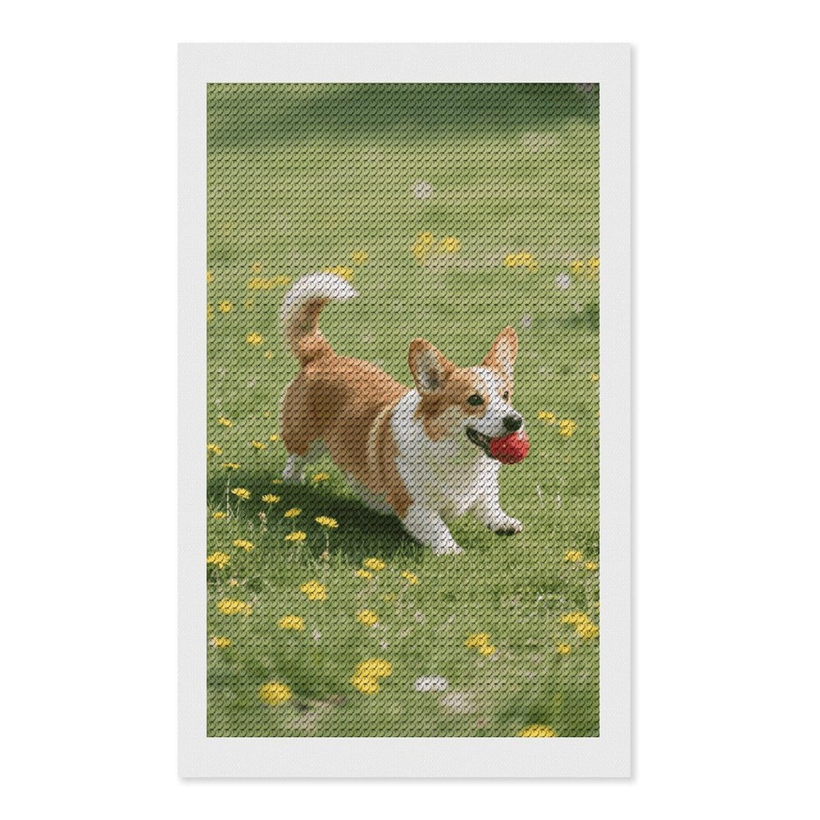 FodPand Corgi 5D Diamond Painting Kits for Adults Beginners Full Drill Round Diamond Dots Pictures Gem Art Supplies for Home Wall Room Decoration DIY Craft Set Gift 12x20