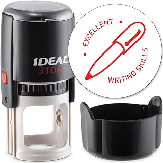 MaxMark Round Teacher Self Inking Stamp - Excellent Writing Skills - Jumbo Series, Style TS312 with Red Ink