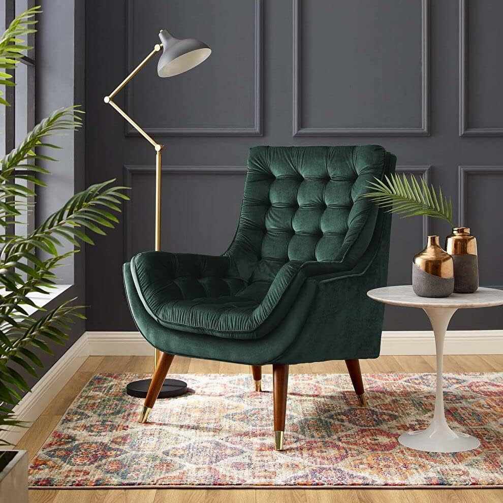 REEBON FURNITURE ART - Classic Chaise Lounge Velvet Chair Button Tufted High Back Accent Arm Chair for Living Room, Bedroom, Office (Green)-image-20