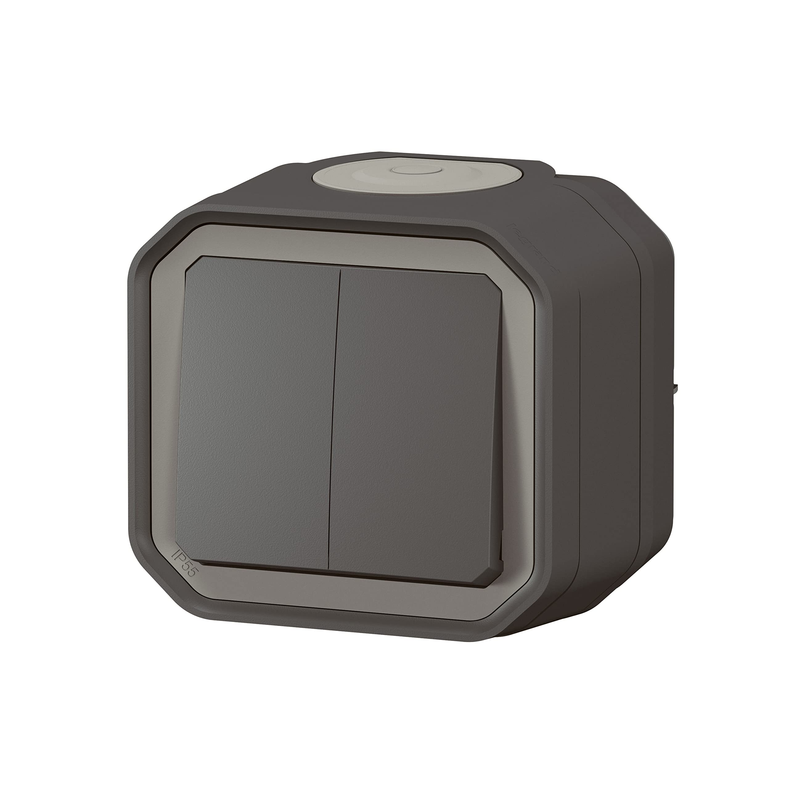 LeGRAND | Plexo Doble Interruptor o Va-Fuera O Pulsador, Impermeable IP55, Acabado Antracita, Instalación Sobresaliente