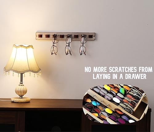 Miniatura 3 de Organizador de lentes de sol para pared, decoración rústica del hogar, exhibición de anteojos de madera, soporte para lentes de sol para múltiples