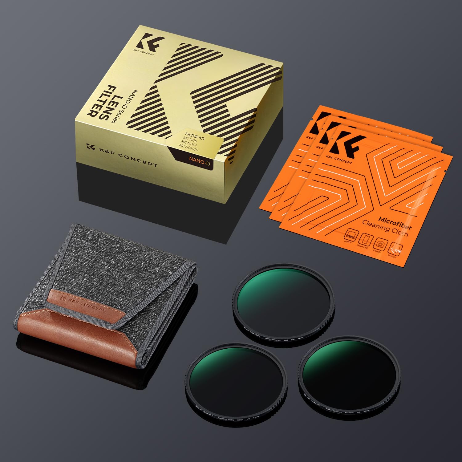 K&F CONCEPT 67mm ND Filterset ND8 + ND64 + ND1000 Filter + Tasche + 3 Tücher mit Fester Neutraldichte 3/6/10 Blendenstufen, Nanobeschichtung, HD, wasserdicht (Nano Dazzle-Serie)