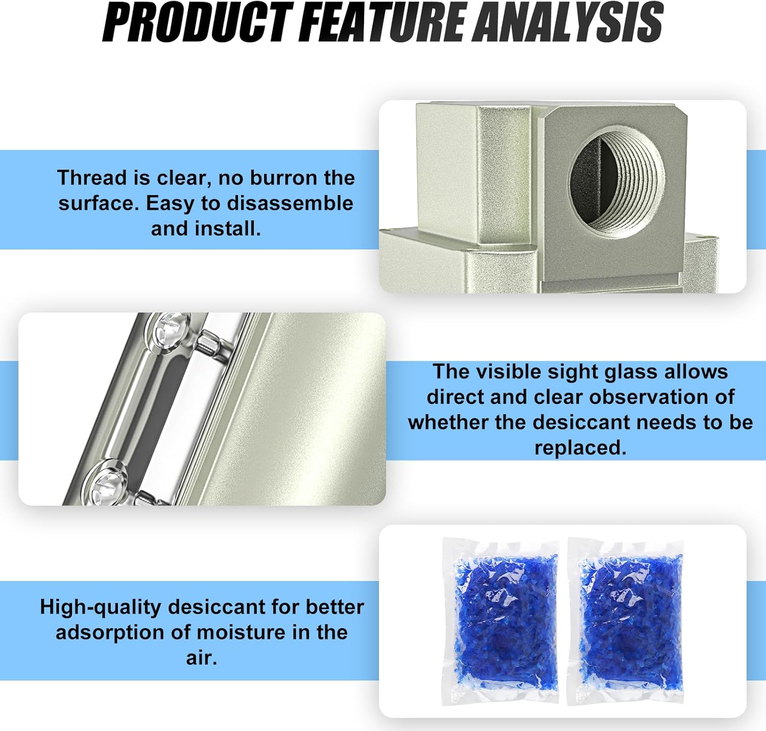 1/2" NPT Industrial Grade Compressed Air Desiccant Drying System,For Dry Air, Compressed Air, Plasma Cutter and Paint Spray with Desiccant Beads Bag