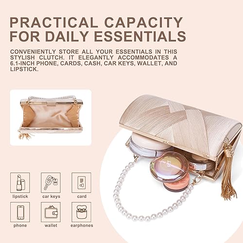 Miniatura 5 de Monederos dorados para mujer monederos de mano de noche para mujer, fiesta formal de invitados de boda, pequeños bolsos de noche color nude champán