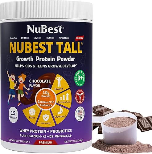 NuBest Tall Protein Powder para niños y adolescentes - Proteína de suero en polvo - Batido de proteína de chocolate en polvo - Bebida de proteína