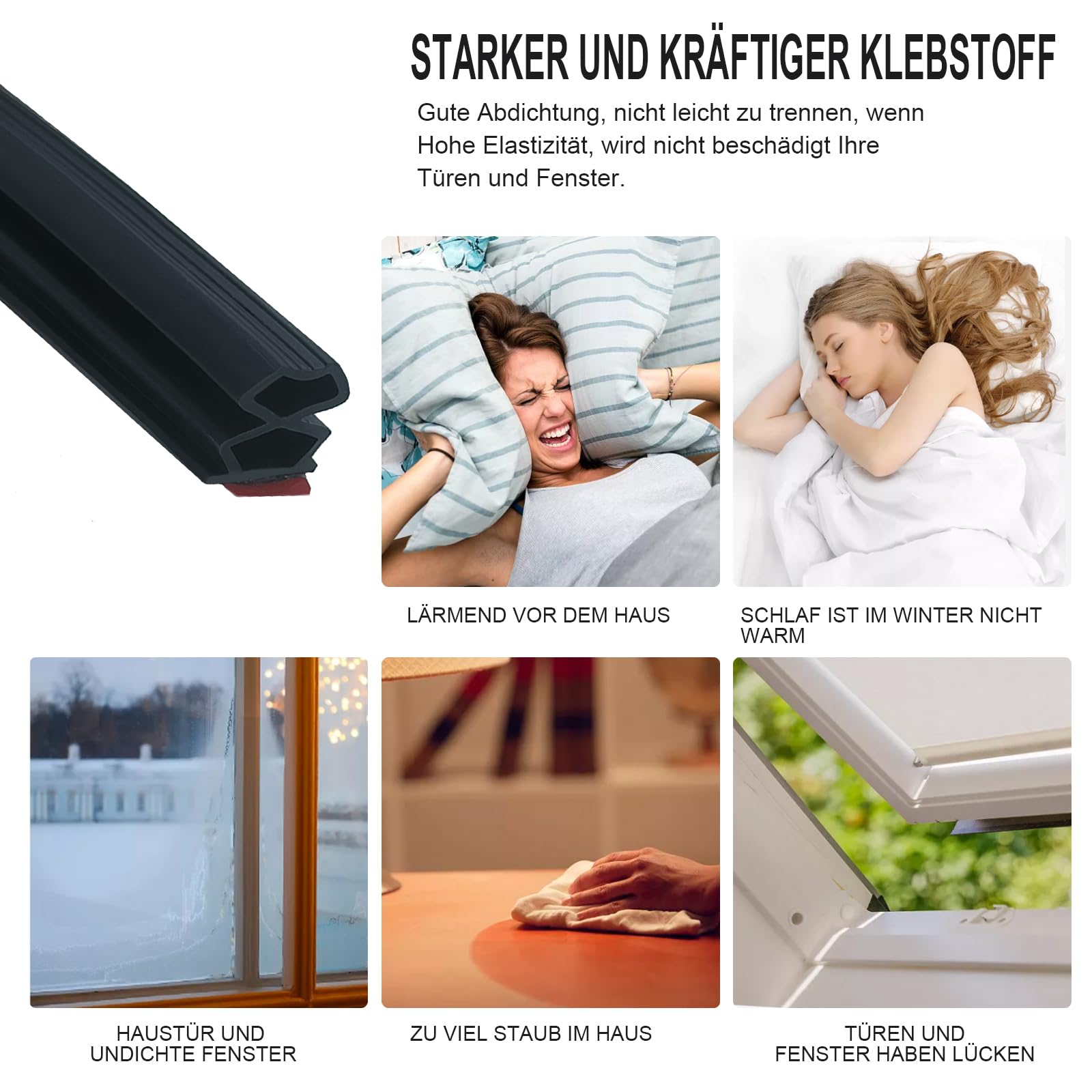 Rubber afdichting deur, B-vormige deurrandbescherming, waterdicht en zelfklevend, voor deurrand, voordeur/paal (A en B) / deur achter, raamafdichting, zwart