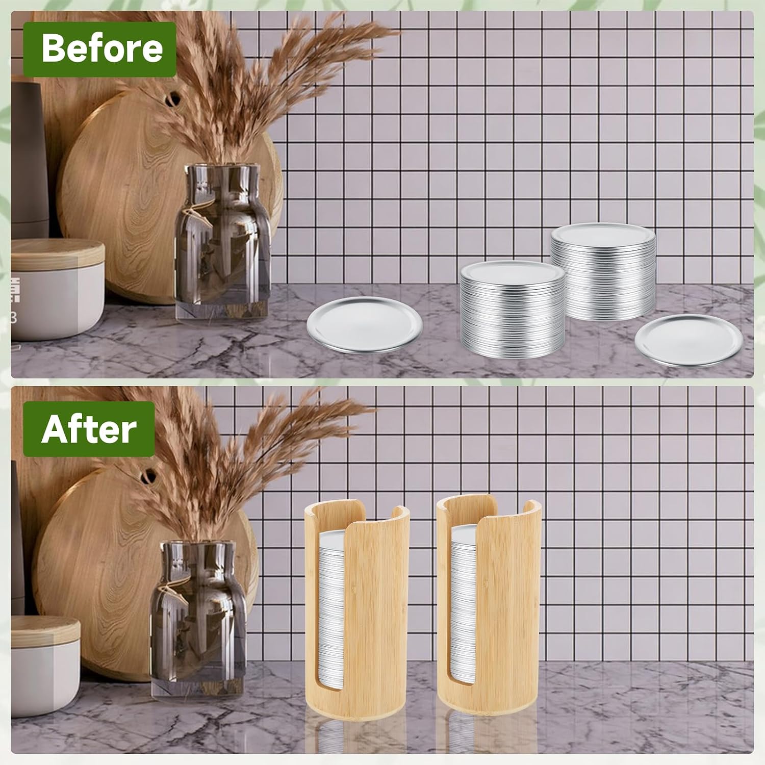 ASelected Mason Jar Lid Organizer, Natural Wood, 3 Pack | 3.1" Inner Diameter, 7.1" Height, Kitchen Storage, Pantry and Cabinet Organization